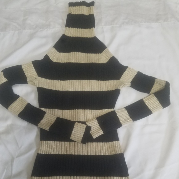 Beige and black striped turtleneck sweater - Picture 1 of 3